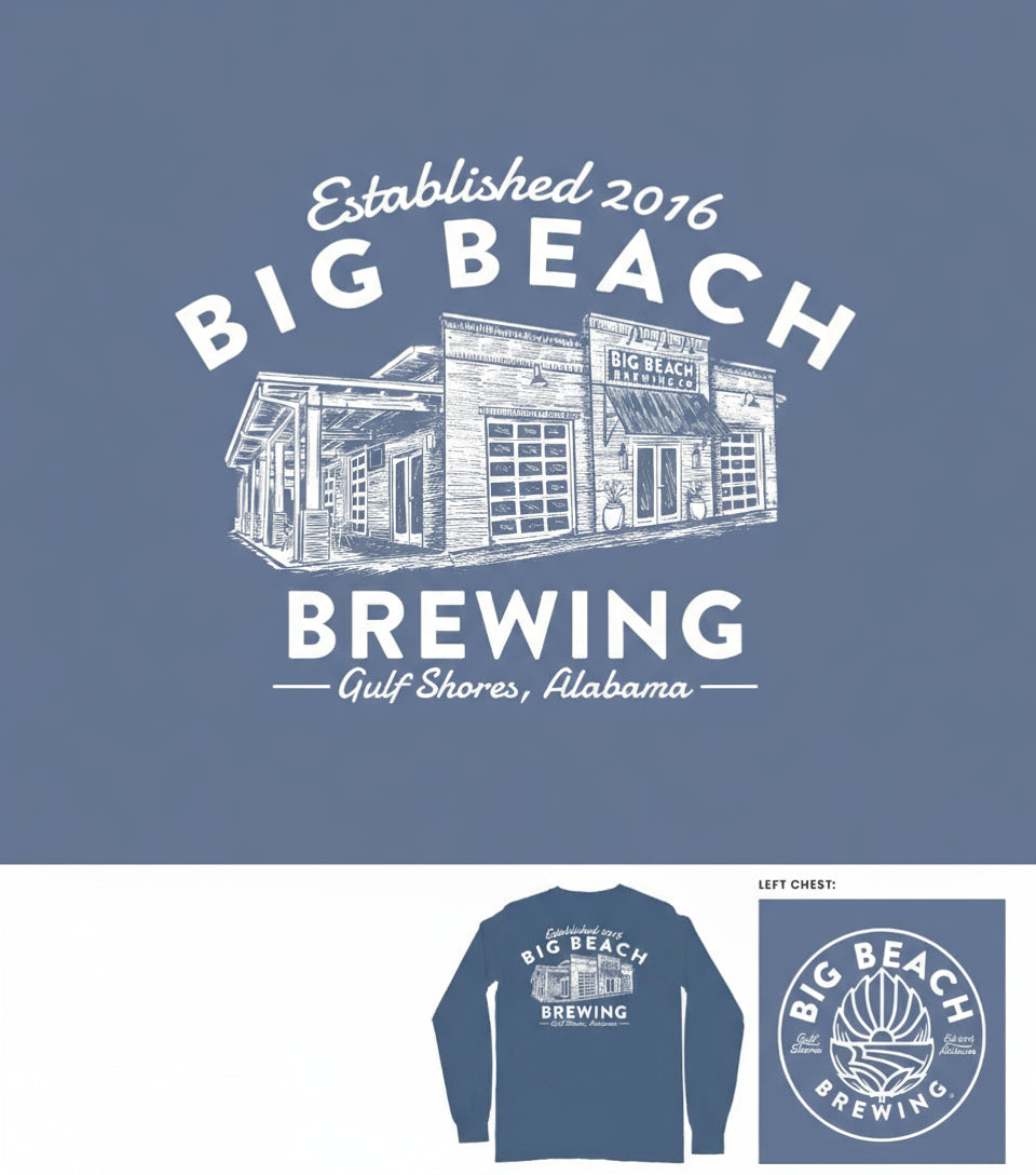 Long Sleeve Big Beach Brewing Blue Building Tee
