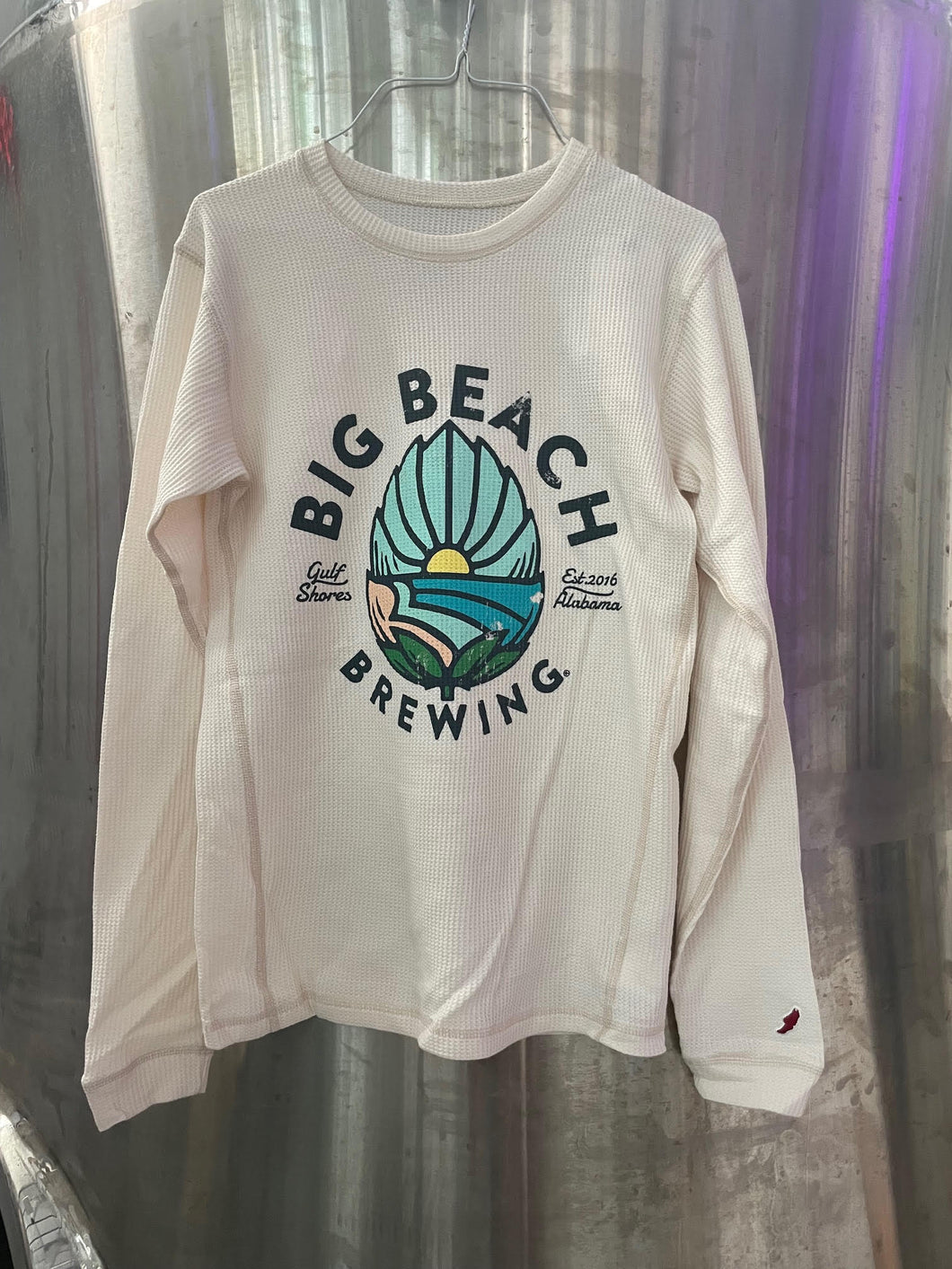 Unisex Distressed Long Sleeve Waffle Crew